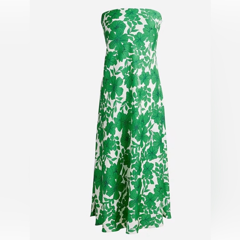 JCrew Collection Emerald Green Garden Floral Midi Dress 4 Strapless